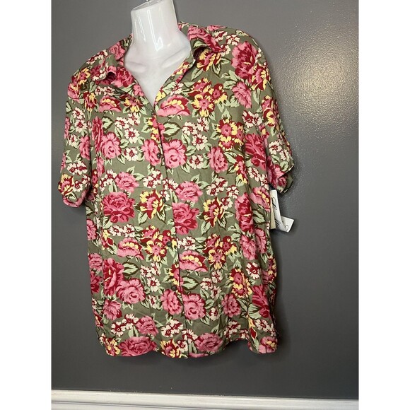 Le Studio Classic Shirt Womens Large Pink Red Green Floral Button Up Rayon USA - Picture 3 of 8